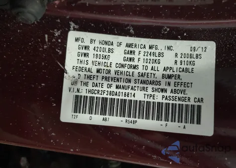 2013 Honda Accord Lx from USA, damaged, VIN 1HGCR2F38DA018814